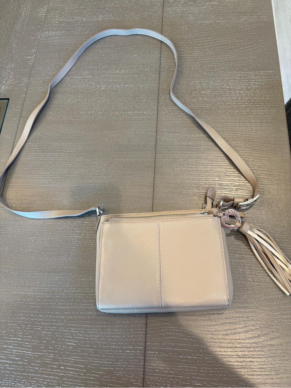 Brighton Pebbled Leather Crossbody in Light Beige with Tassel, AMAZING STORAGE‼️